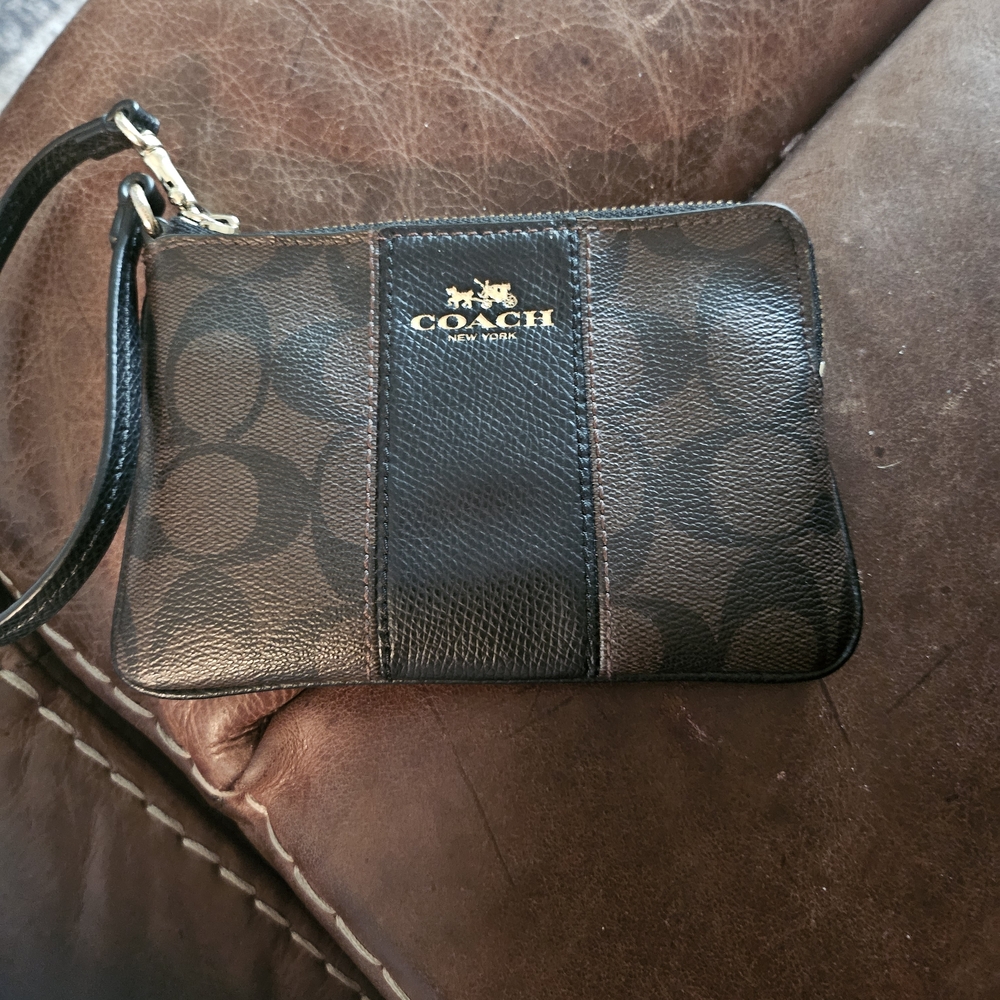 Coach Black and Brown Signature Wristlet